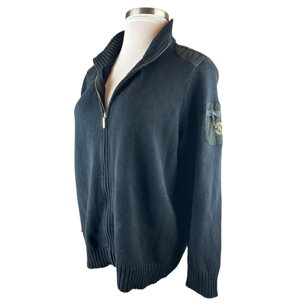 Ralph Lauren Full Zip Ribbed Knit Cardigan Sweater Pocket Arm Patch Plus Size 2X - Picture 7 of 13